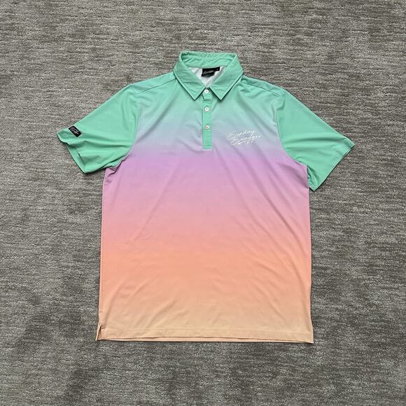 Sunday Swagger Polo Shirt Mens Large Green Purple Peach Ombre Gradient Golf - Picture 1 of 9